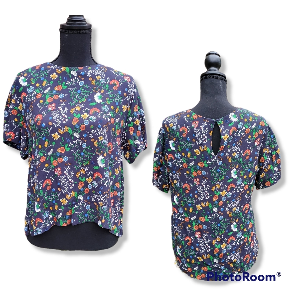 H&M - Navy Blue Flower Blouse